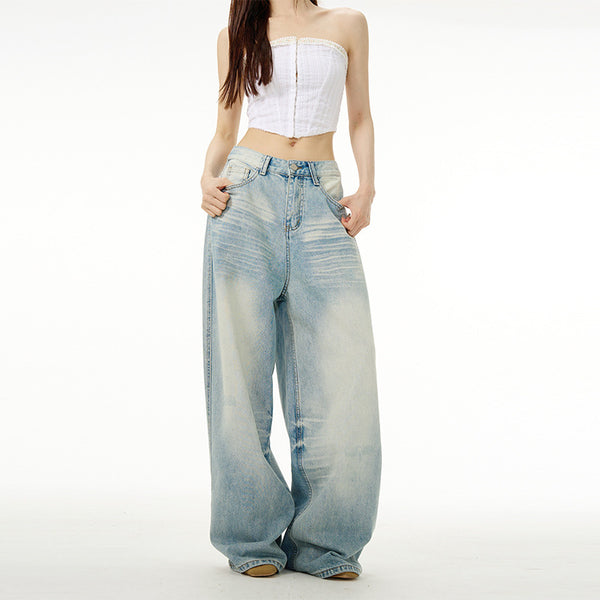Men's And Women's Baggy Washed Blue Jeans