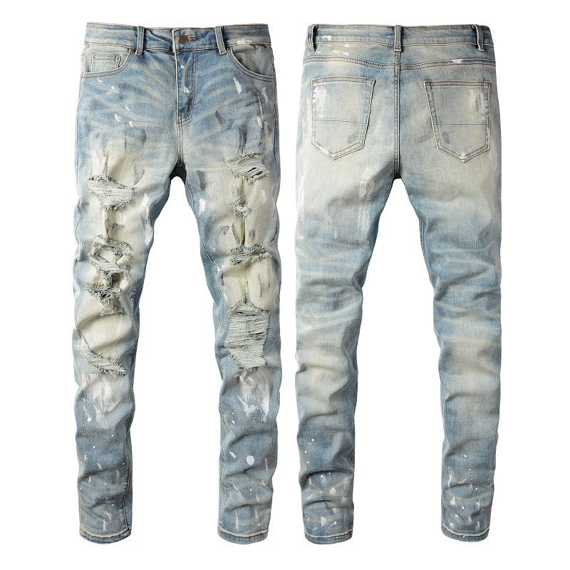 Men's Vintage Paint Splatter Ripped Jeans