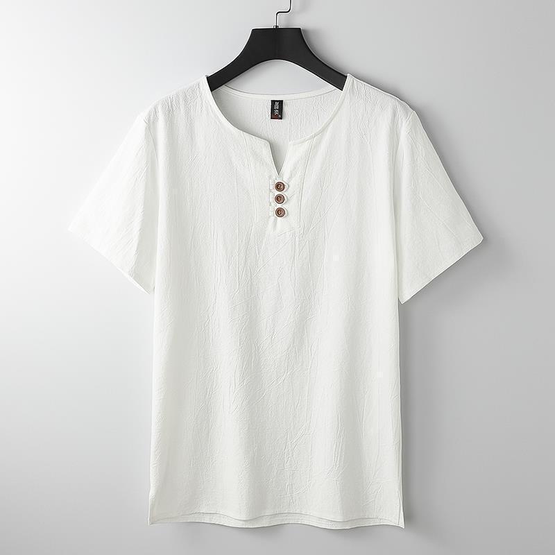 Men's Cotton And Linen V-neck Short Sleeve T-Shirt