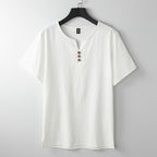 Men's Cotton And Linen V-neck Short Sleeve T-Shirt