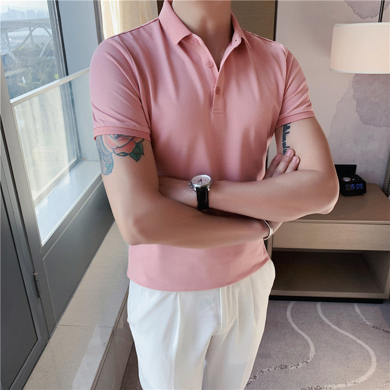 Men's Solid Color Short Sleeve Polo T-Shirt