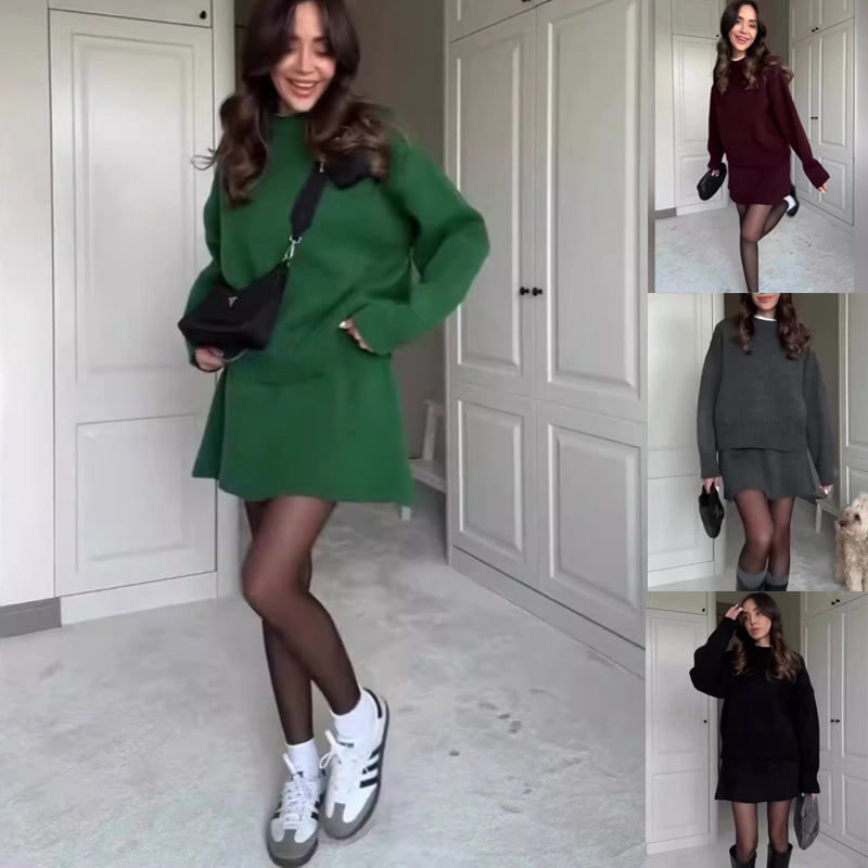 Women's 2 Piece Knitted Sweater And Short Skirt Set