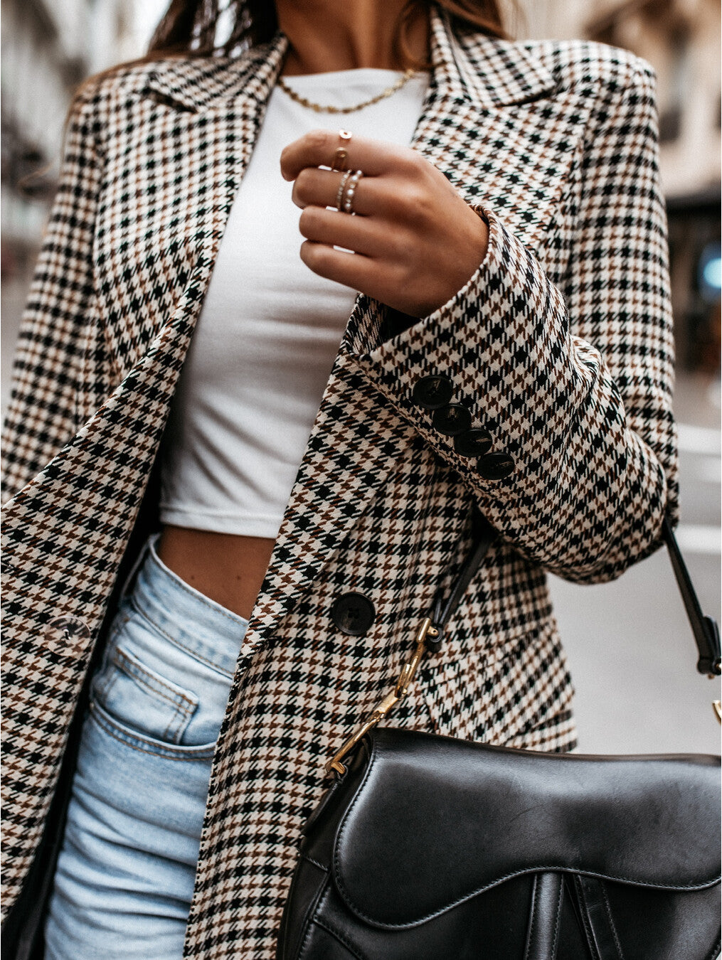 Women's Checkered Plaid Suit Jacket