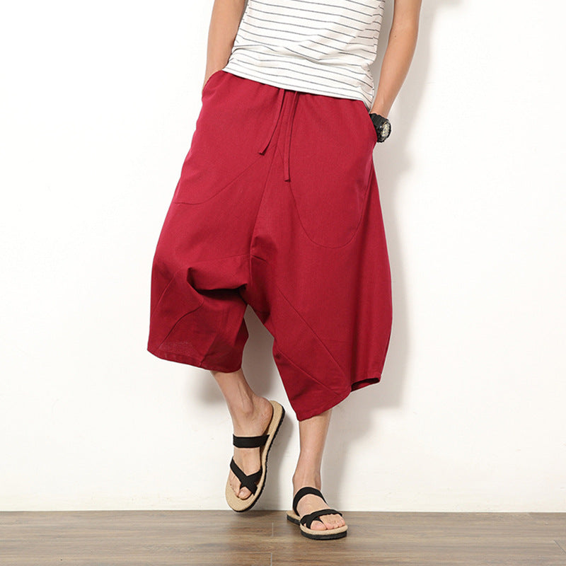 Men's Retro Solid Color Cotton And Linen Lantern Pants