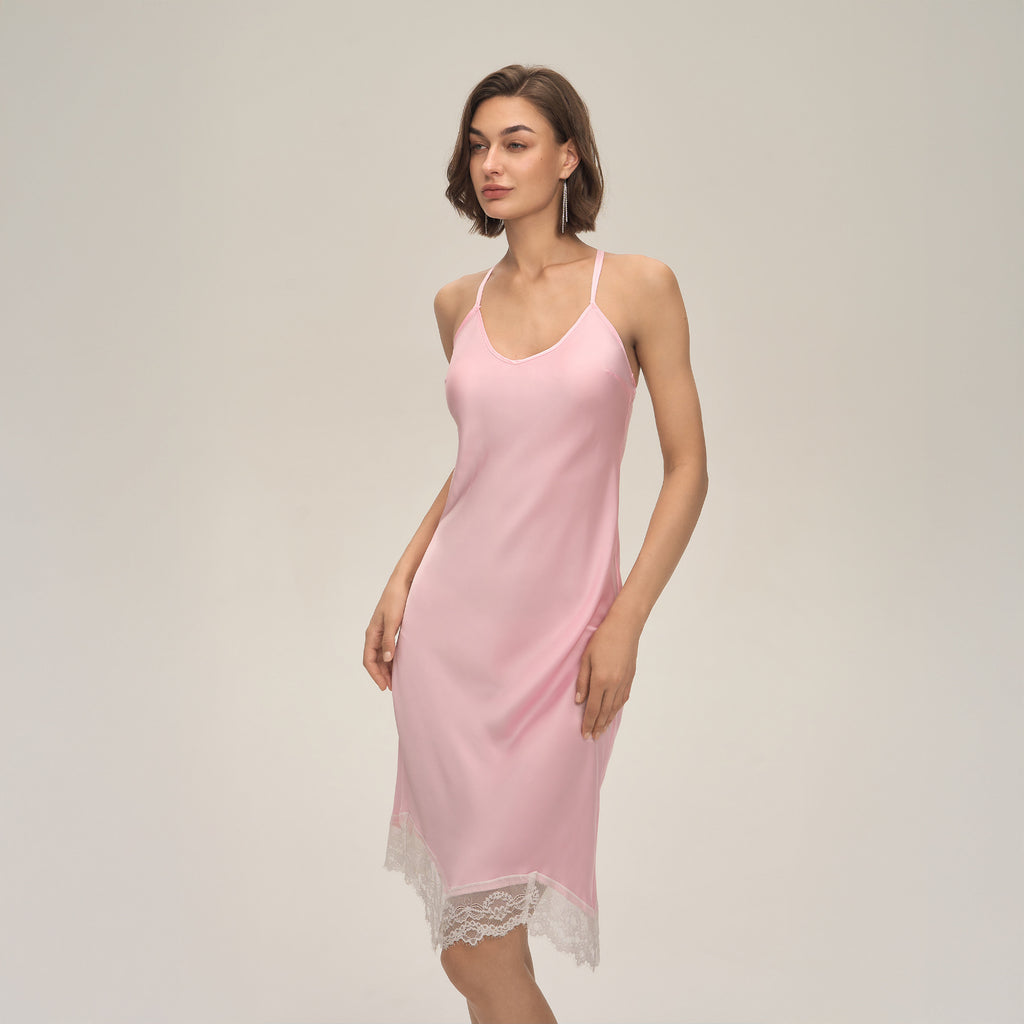 Women's Solid-Color Satin Lace Backless Camisole Pajamas