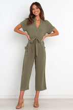 Women's V-neck Cropped Wide-Leg Jumpsuit