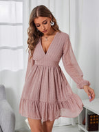 Women's Elegant High-Waisted Net-Sleeved Dress
