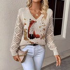 Women's Elegant Bohemian Floral V-neck Long Sleeve Top