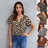 Women's Leopard Print V Neck Short Sleeve Top