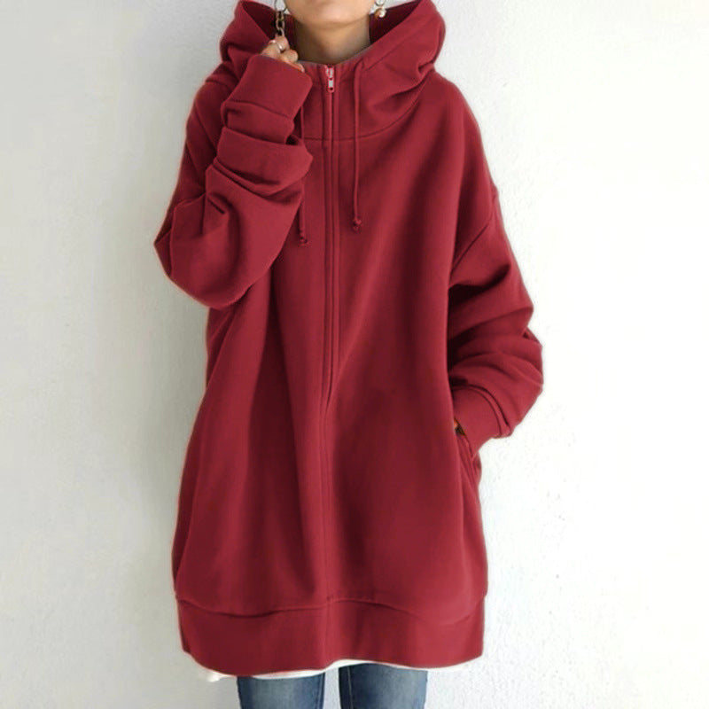 Women's Zipped Fuzzy Elongated Hoodie