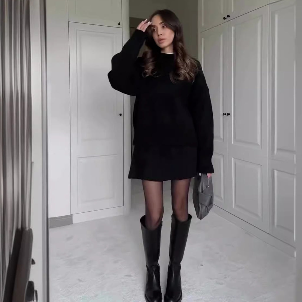 Women's 2 Piece Knitted Sweater And Short Skirt Set