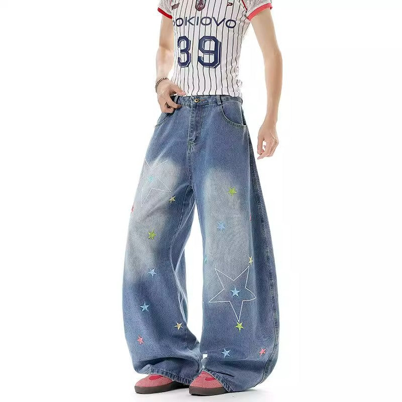 Men's Washed Vintage Embroidered Jeans