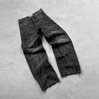 Retro Flame Pattern Embroidered Baggy Jeans