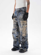 Men's Ripped Graffiti Straight Jeans