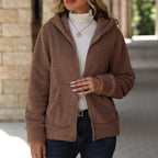 Women's Loose Pocket Hooded Zipped Sweater