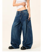 Women's Loose Wide-leg Baggy Jeans With Large Pockets Machete