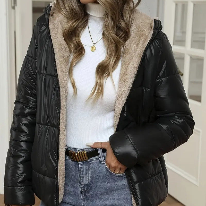 Women's Brushed And Quilted Hooded Cotton-padded Coat