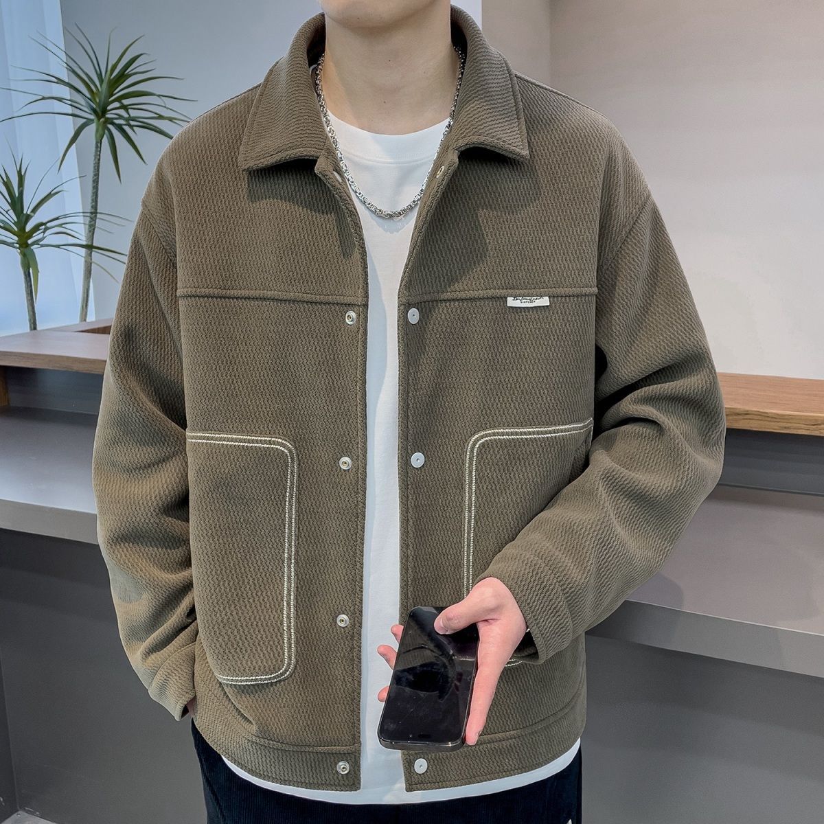 Men's Relaxed Buttoned Lapel Jacket