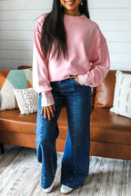 Women's Solid Blush Round Neck Drop Shoulder Long Sleeve Sweatshirt