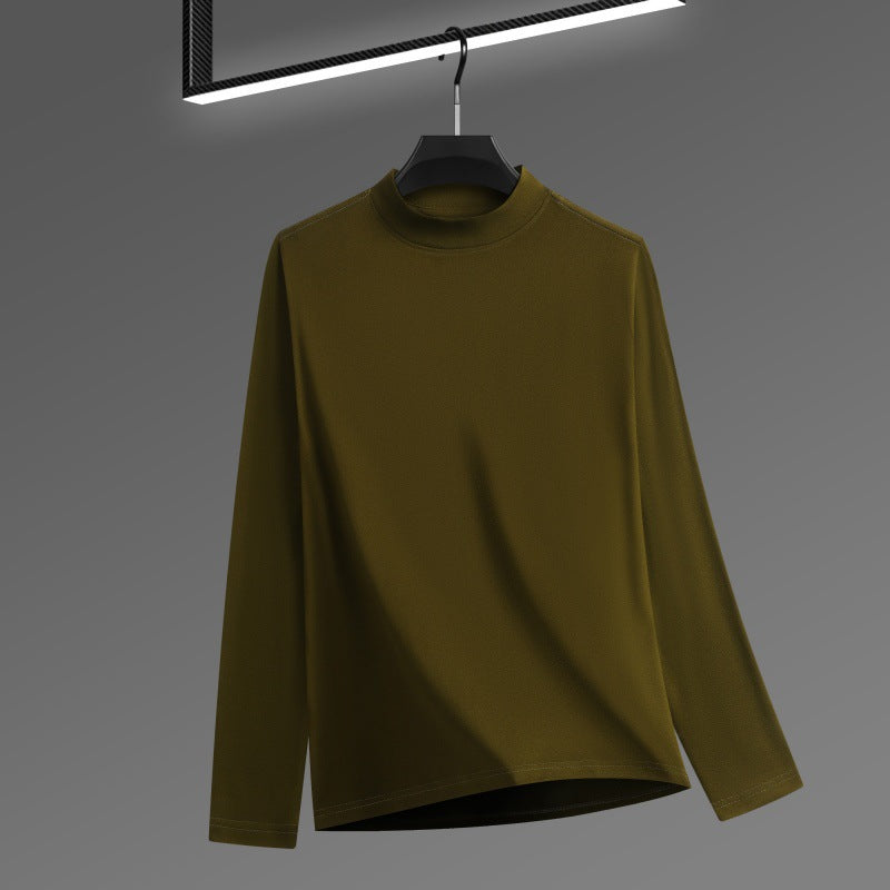 Men's Solid Color Threaded Velvet High Neck T-shirt