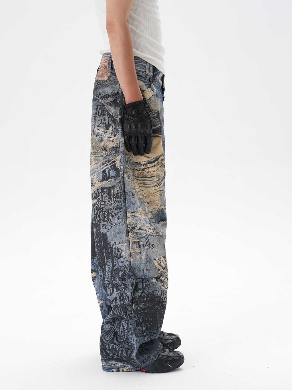 Men's Ripped Graffiti Straight Jeans