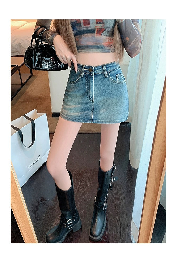 Women's Retro Denim High Waist Hip Skirt