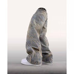 Retro Flame Pattern Embroidered Baggy Jeans