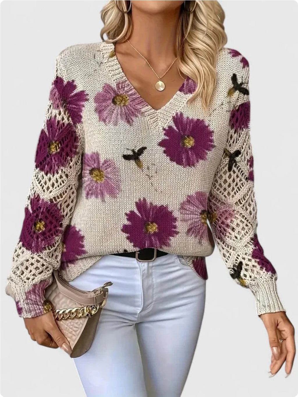Women's Elegant Bohemian Floral V-neck Long Sleeve Top