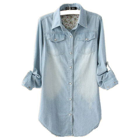 Women's Mid-length Slim-Fit Denim Shirt