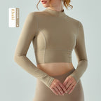 Women's High Neck Long Sleeve Open Back Athletic Top