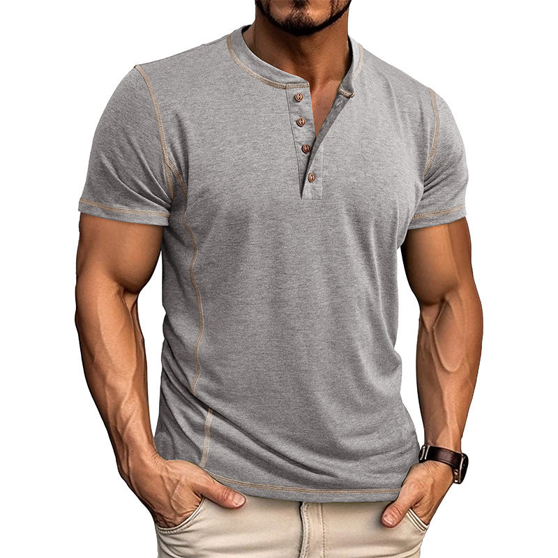 Short Sleeve Henley Shirt Men's Round Neck T-shirt
