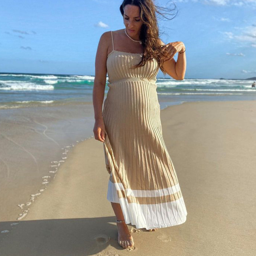 Women's Solid Color High Waist Pleated Dress