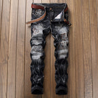 Men's Distressed Slim Fit Straight-leg Washed Jeans