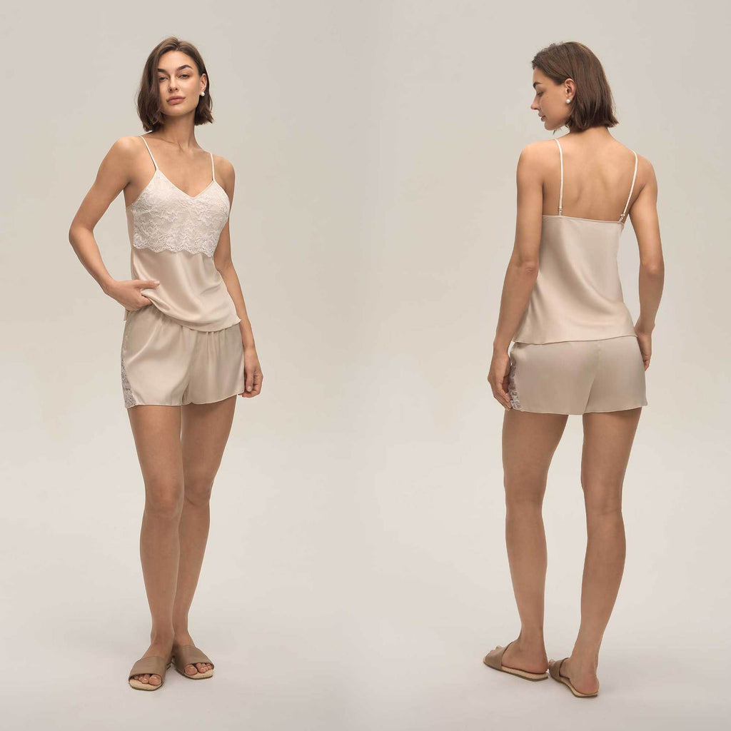 Women's Lace Camisole Shorts And Spaghetti Top Set