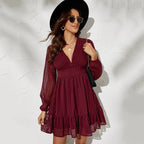 Women's Elegant High-Waisted Net-Sleeved Dress