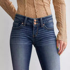 Women's Mid Waist Slim Fit Stretch Retro Flared Jeans