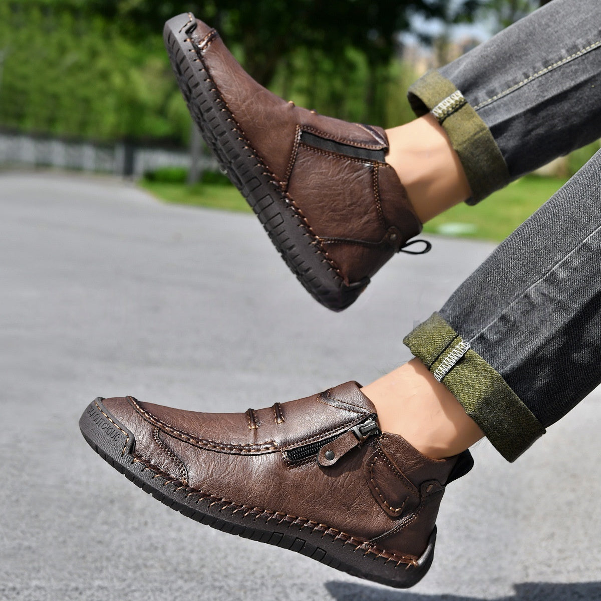 Men's Flats Ankle Side-Zipped Boots