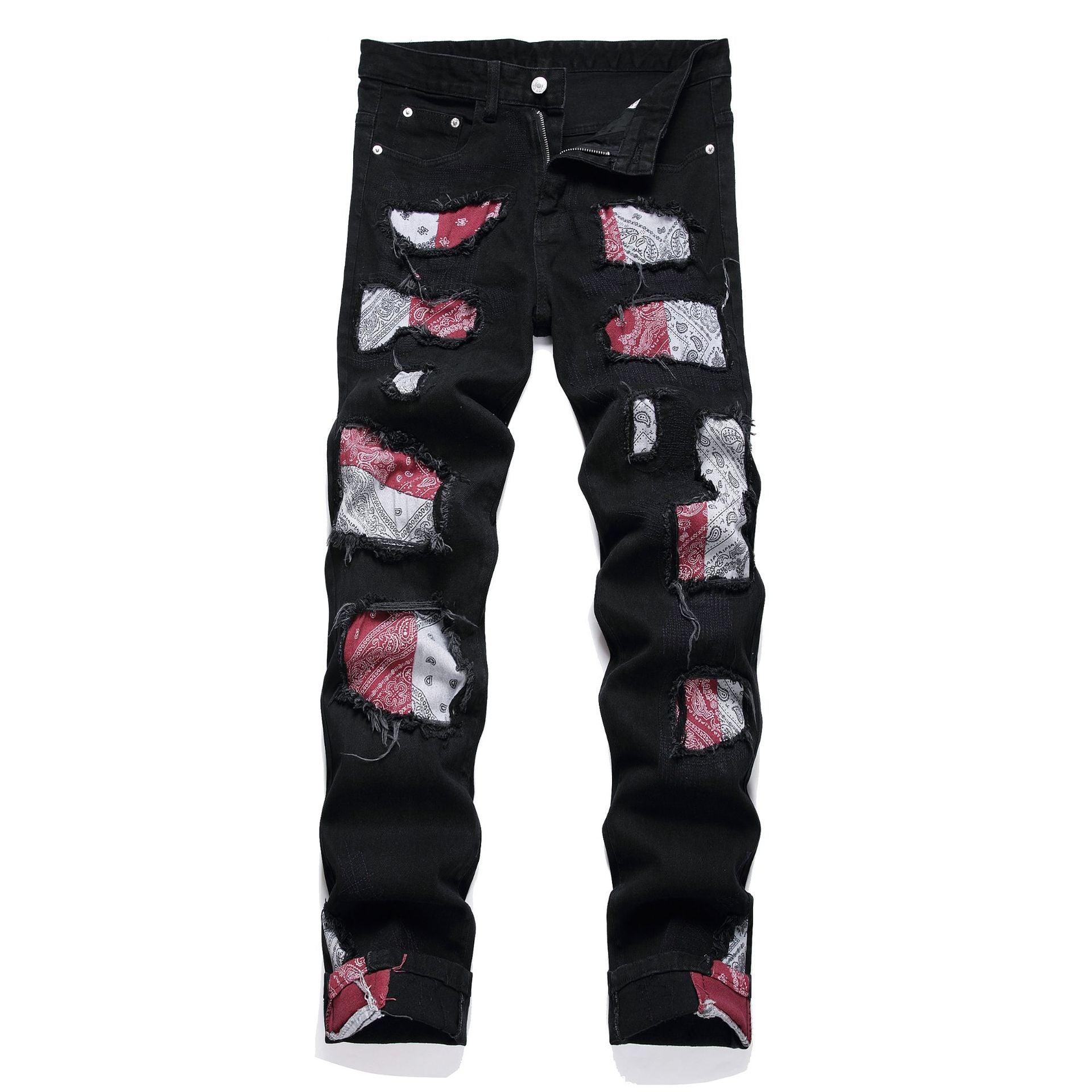 Men's Colored Ripped Patchwork Jeans