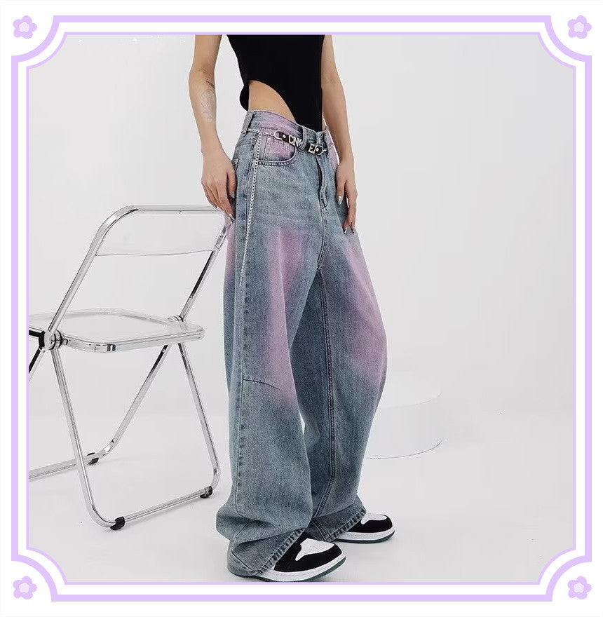 Women's Distressed Color Faded Straight Jeans