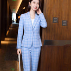 Women's Long-Sleeved Plaid Business Suit
