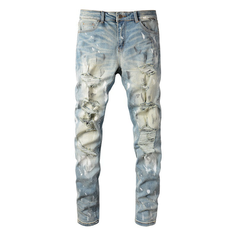 Men's Vintage Paint Splatter Ripped Jeans