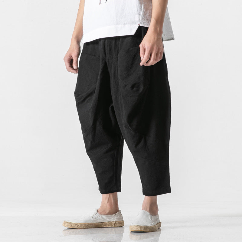 Men's Loose-fit Cotton-linen Wide-leg Pants