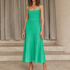 Women's Solid Color High Waist Pleated Dress