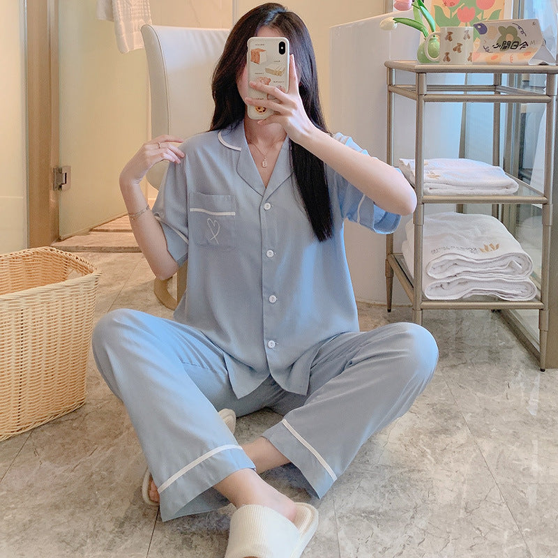 Short Sleeve Poplin Pajamas And Shirt Set