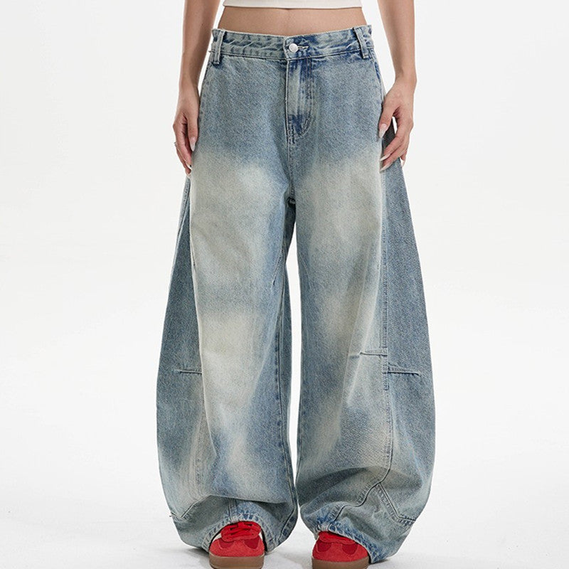 Women's Washed Distressed Baggy Machete Jeans