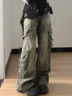 Women's Dusty Slate American Retro Washed Cargo Jeans