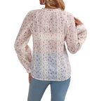 Women's V-Neck Embroidered Shirt With Drawstring