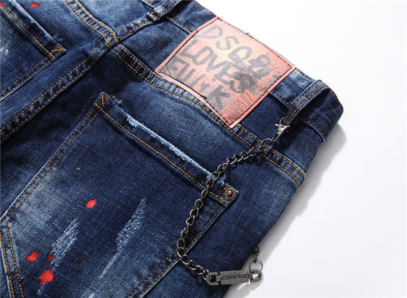 Men's Ripped Faded Paint Splatter Jeans