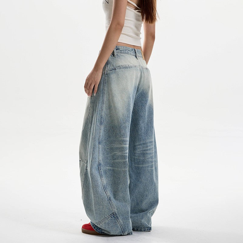 Women's Washed Distressed Baggy Machete Jeans