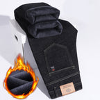 Men's Straight Fleece-lined Thick Jeans